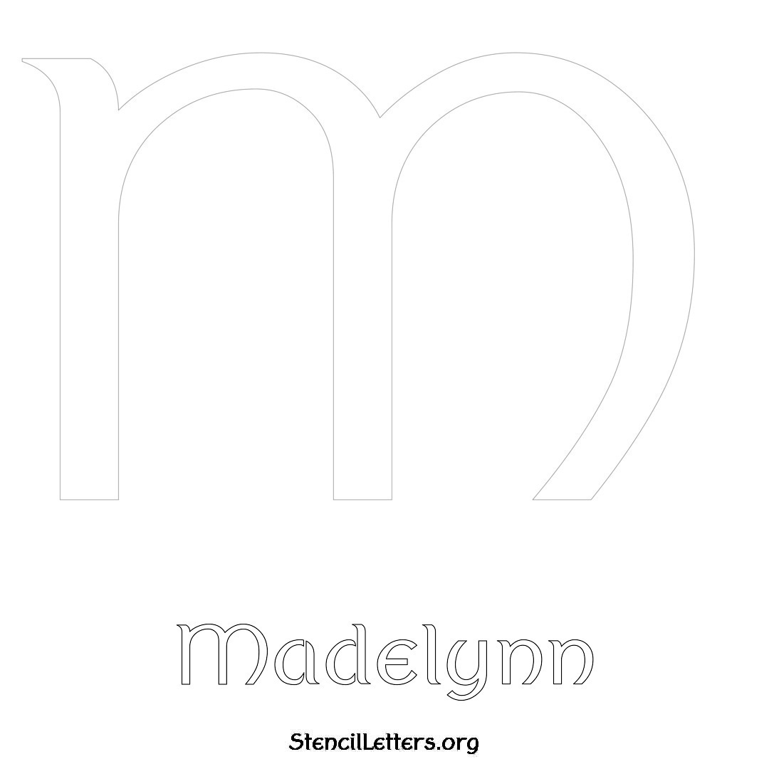 Madelynn printable name initial stencil in Ancient Lettering