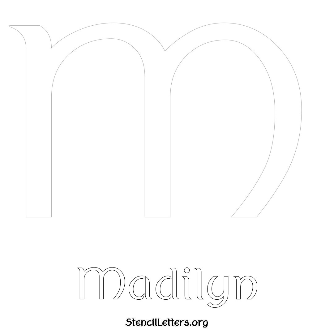 Madilyn printable name initial stencil in Ancient Lettering