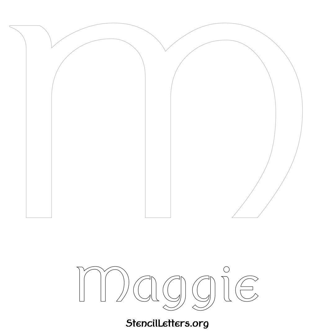 Maggie printable name initial stencil in Ancient Lettering