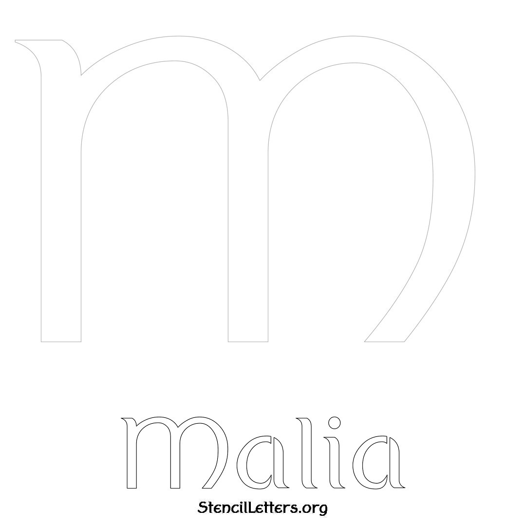 Malia printable name initial stencil in Ancient Lettering
