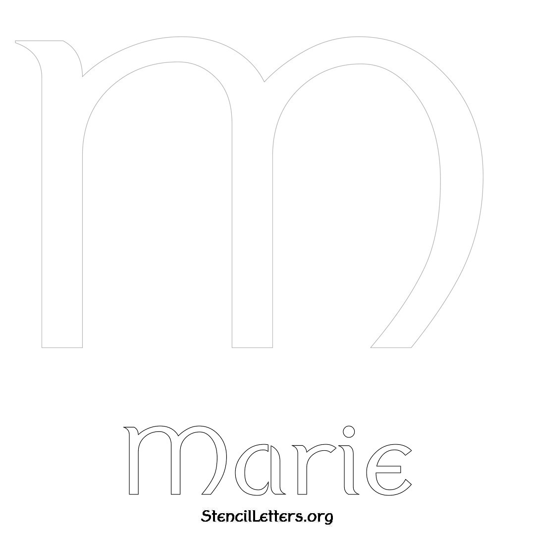 Marie printable name initial stencil in Ancient Lettering