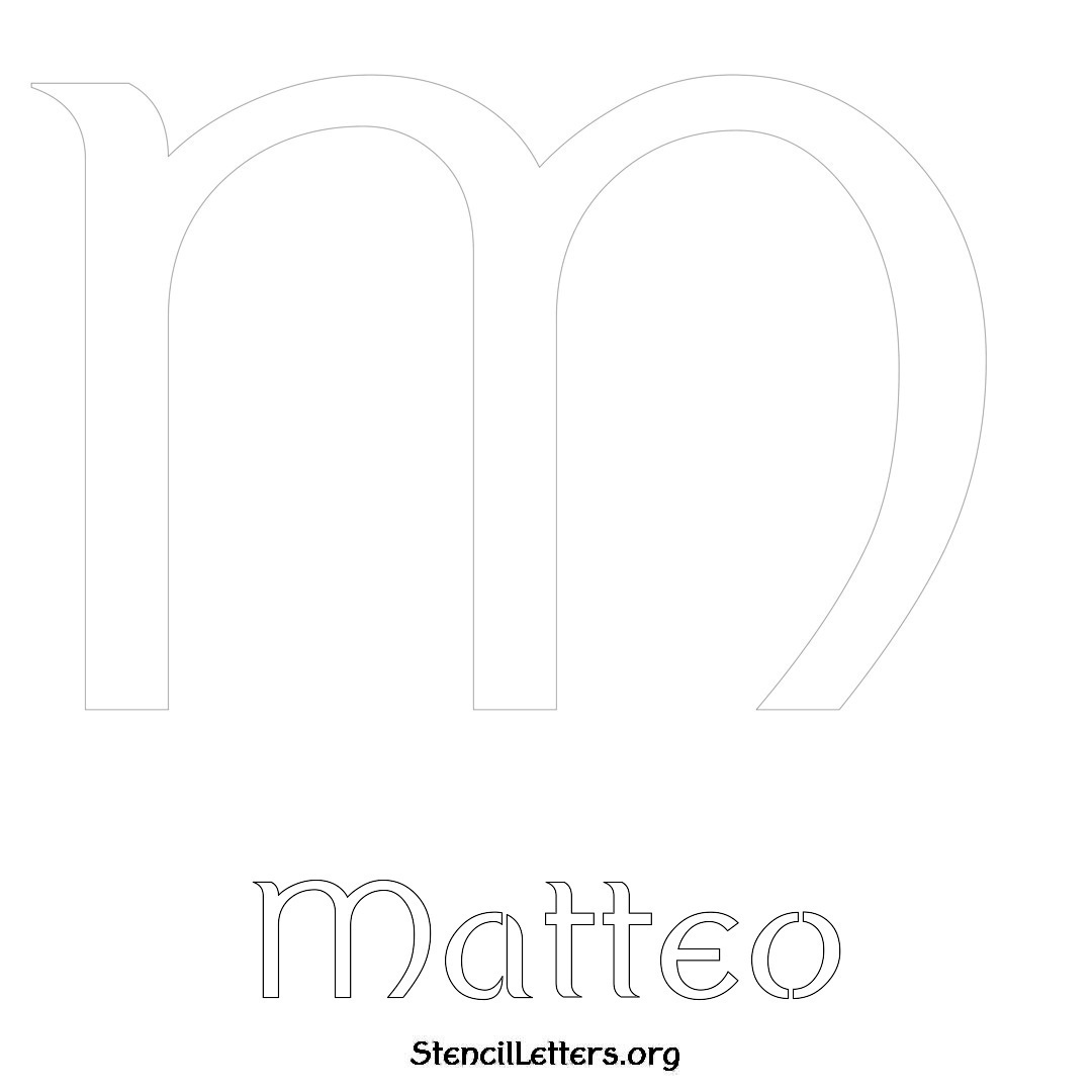 Matteo printable name initial stencil in Ancient Lettering