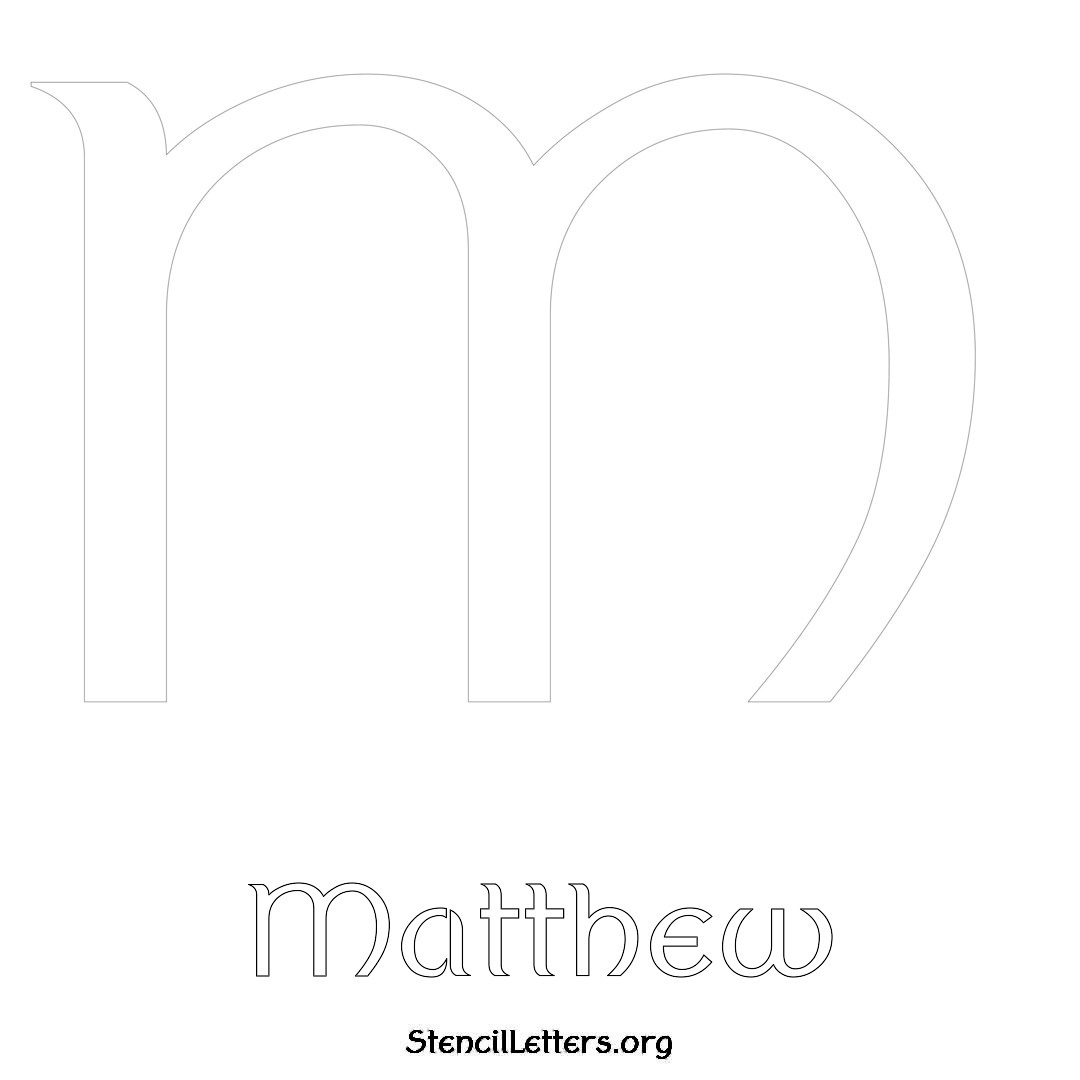 Matthew printable name initial stencil in Ancient Lettering