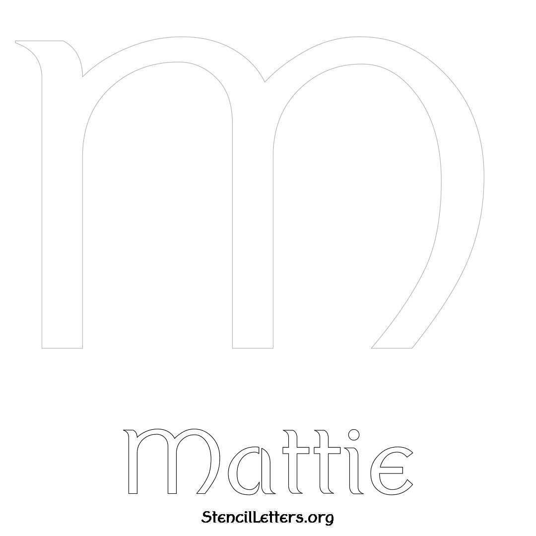 Mattie printable name initial stencil in Ancient Lettering