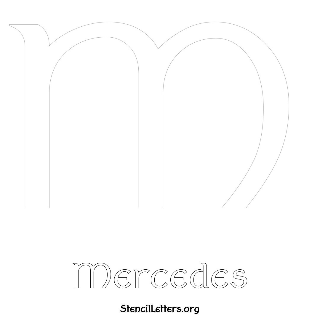 Mercedes printable name initial stencil in Ancient Lettering