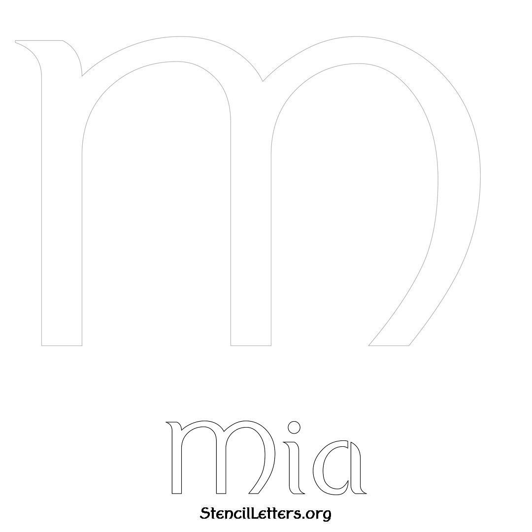 Mia printable name initial stencil in Ancient Lettering