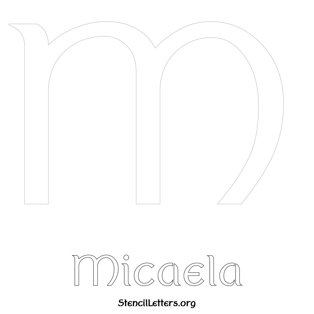 Micaela printable name initial stencil in Ancient Lettering