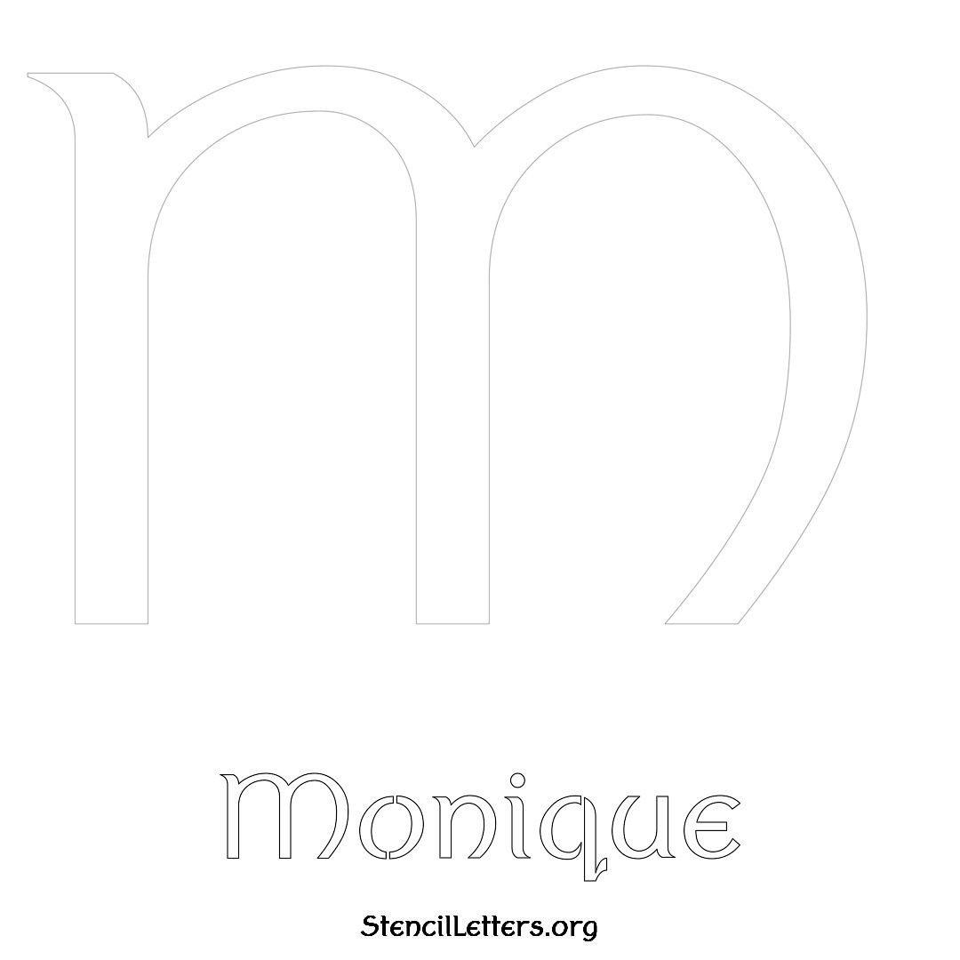 Monique printable name initial stencil in Ancient Lettering