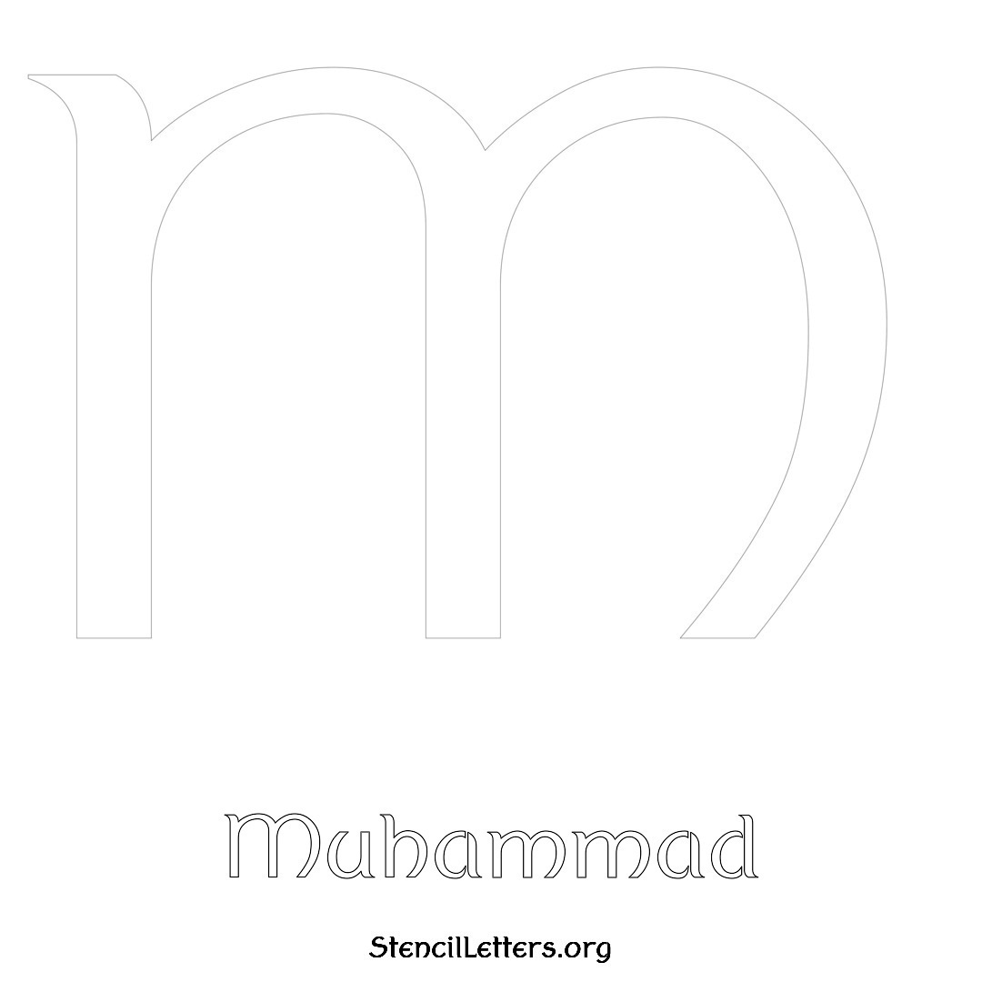 Muhammad printable name initial stencil in Ancient Lettering