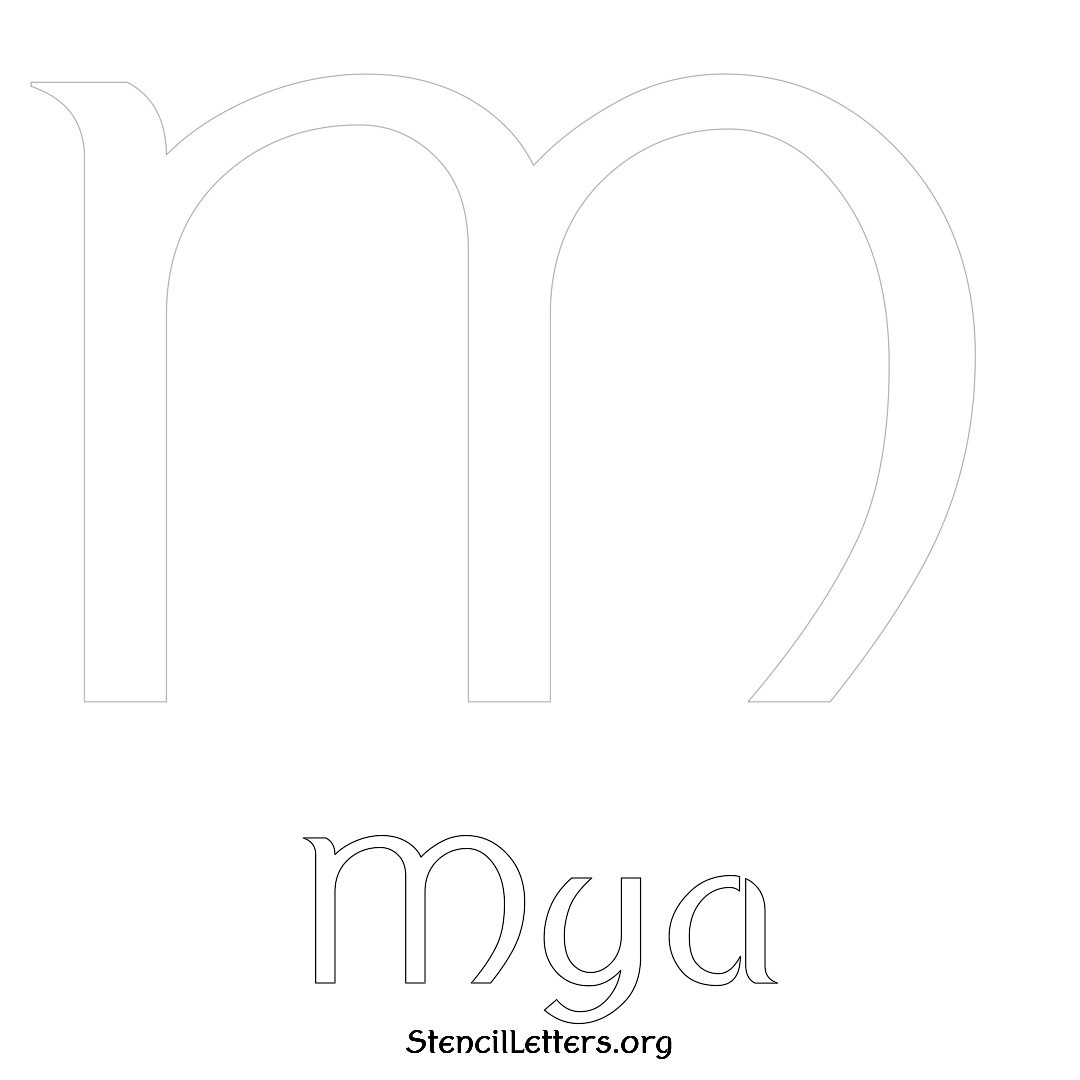 Mya printable name initial stencil in Ancient Lettering