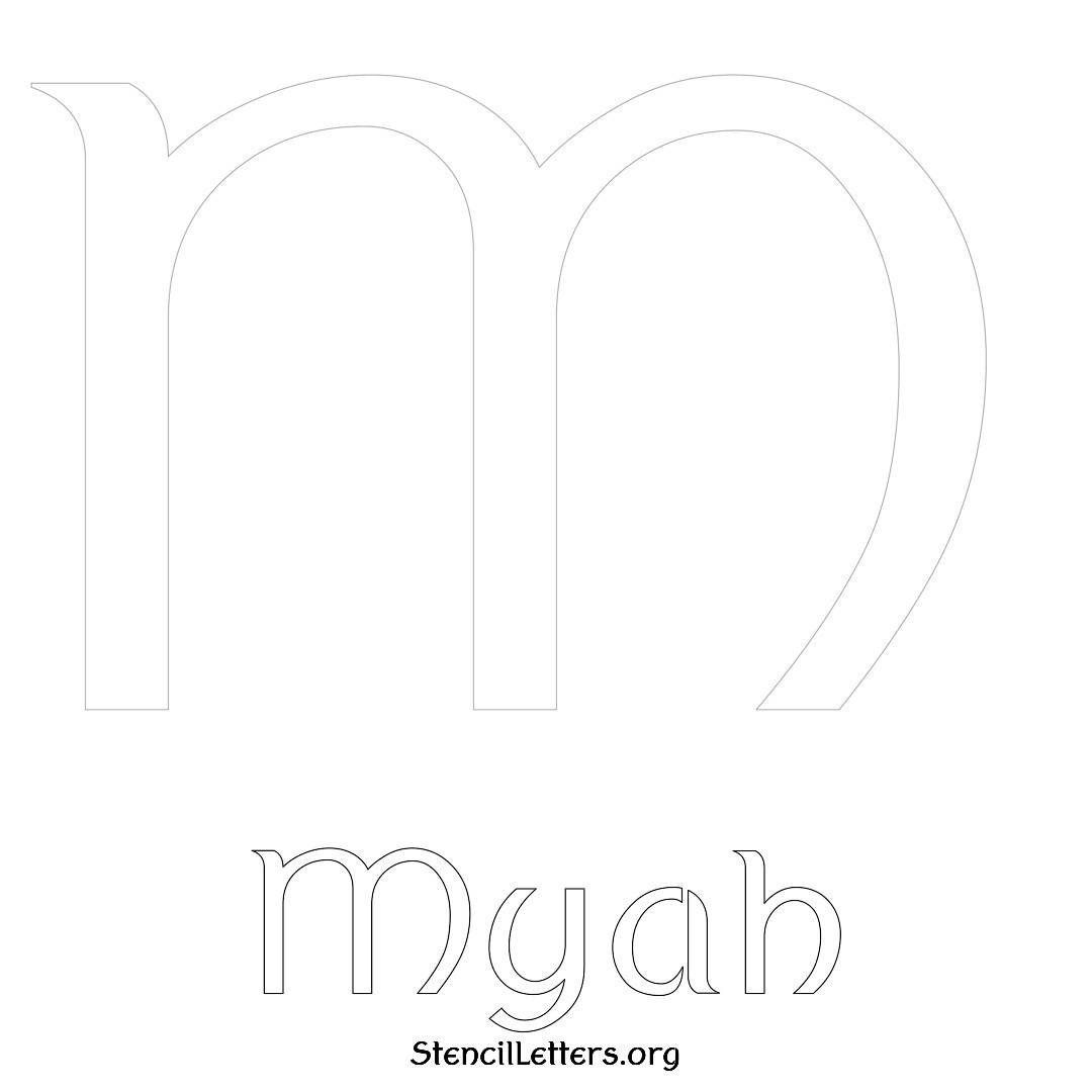 Myah printable name initial stencil in Ancient Lettering