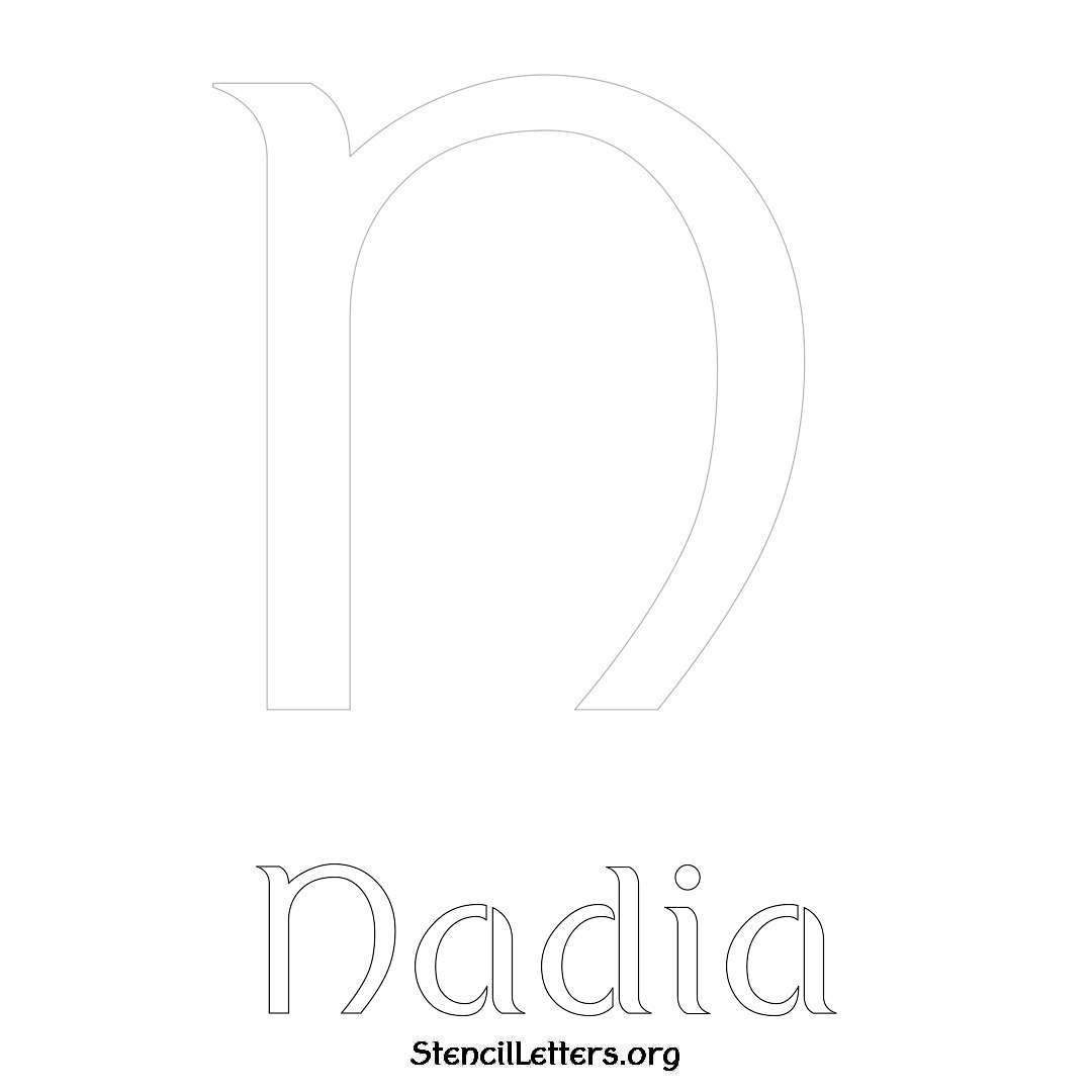 Nadia printable name initial stencil in Ancient Lettering