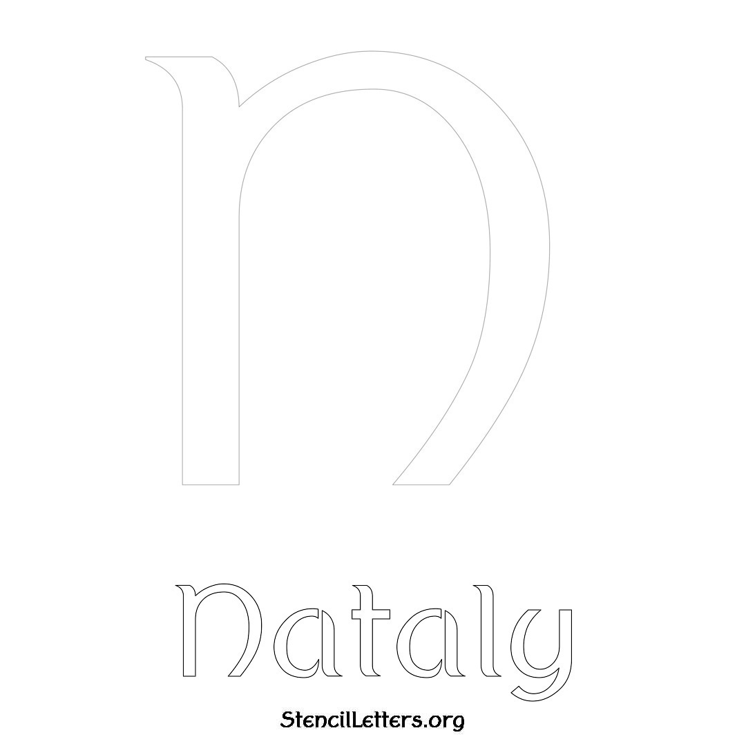 Nataly printable name initial stencil in Ancient Lettering