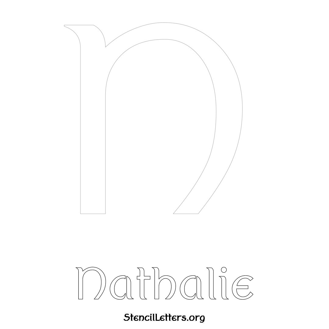 Nathalie printable name initial stencil in Ancient Lettering