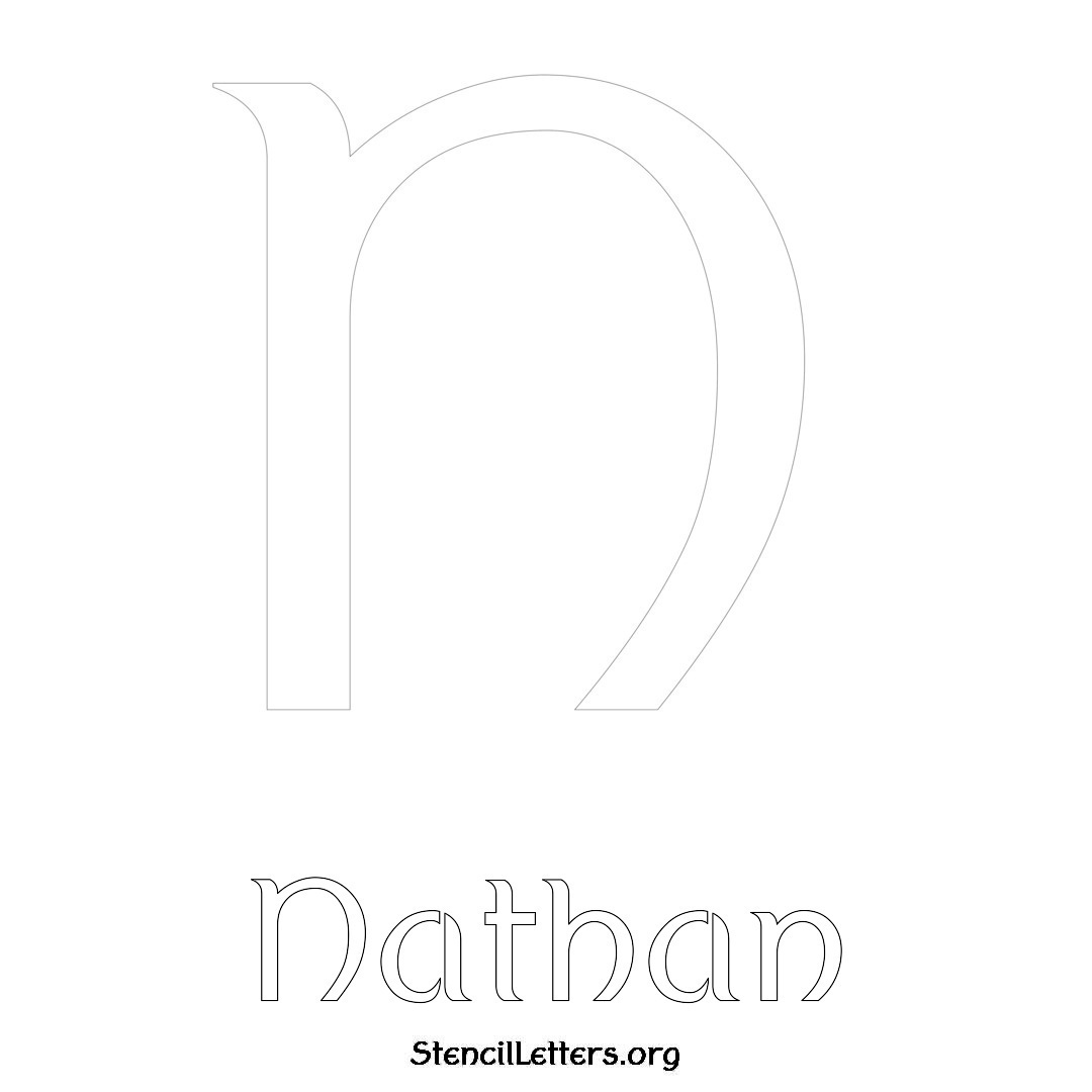 Nathan printable name initial stencil in Ancient Lettering