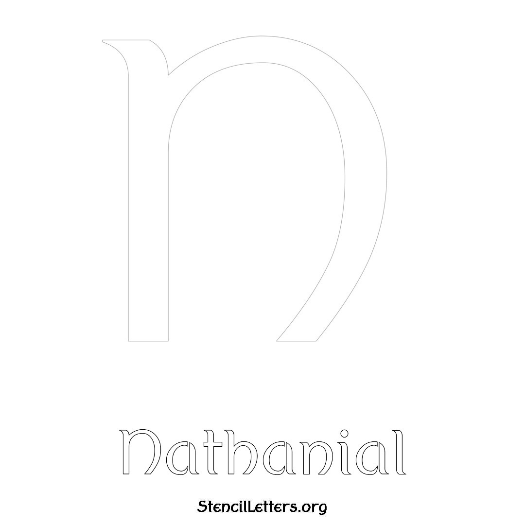 Nathanial printable name initial stencil in Ancient Lettering