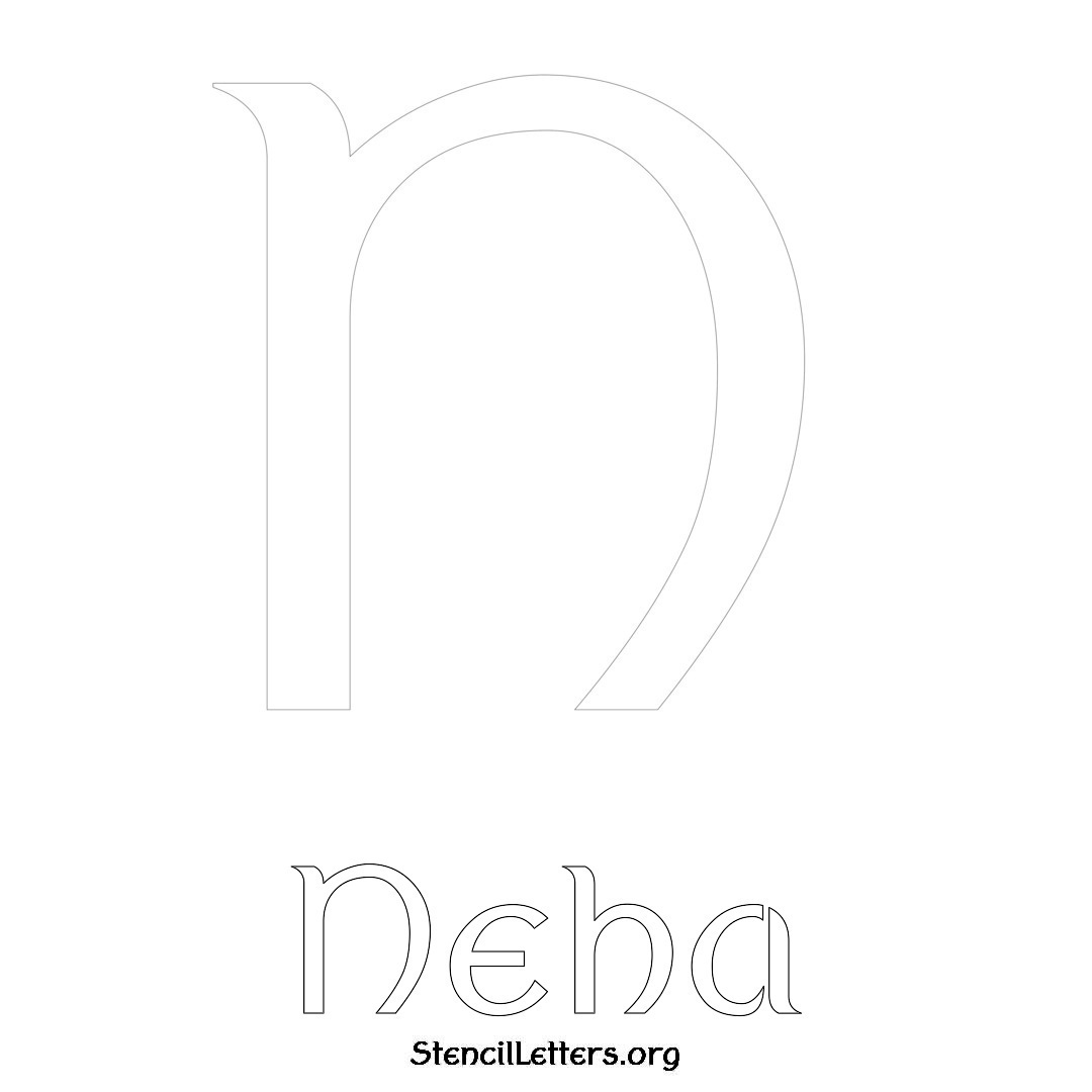 Neha printable name initial stencil in Ancient Lettering
