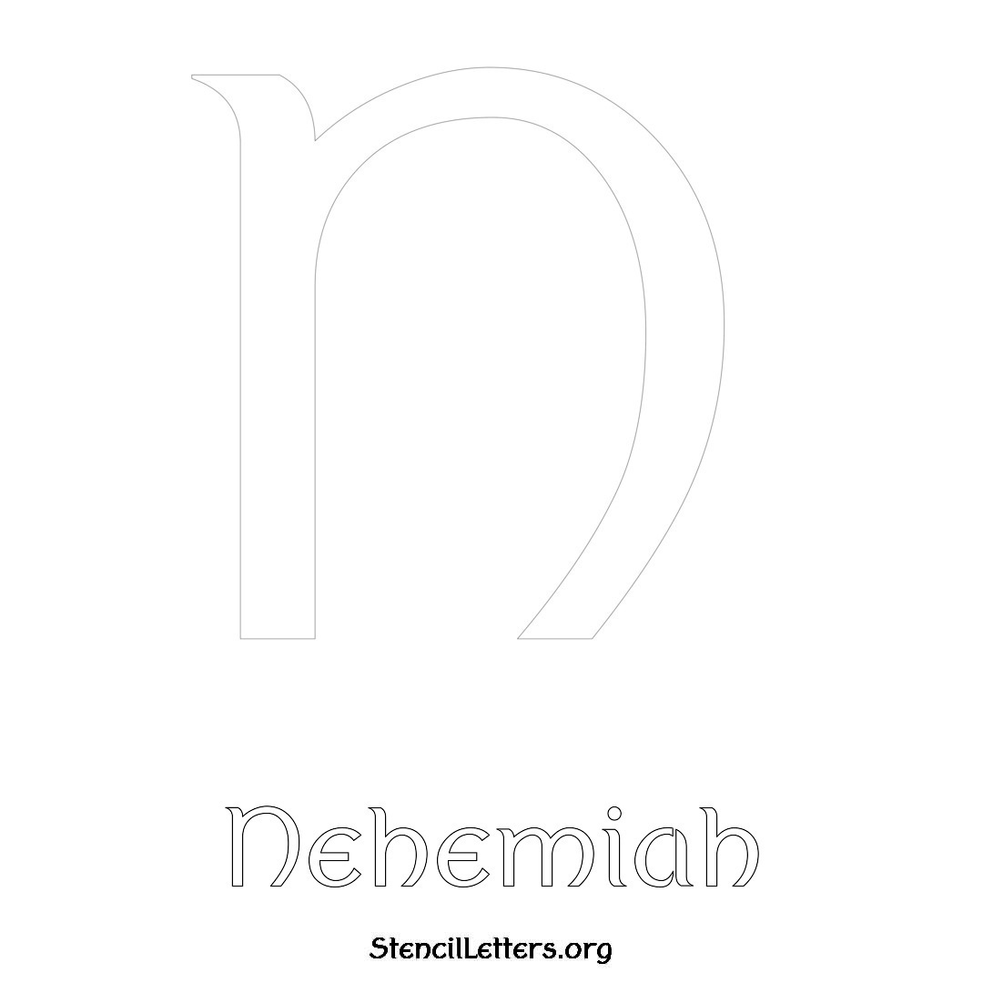 Nehemiah printable name initial stencil in Ancient Lettering