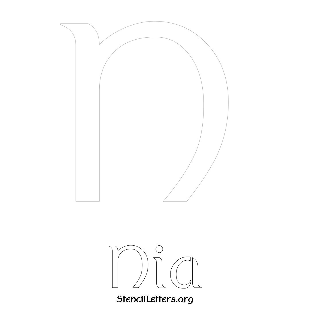 Nia printable name initial stencil in Ancient Lettering