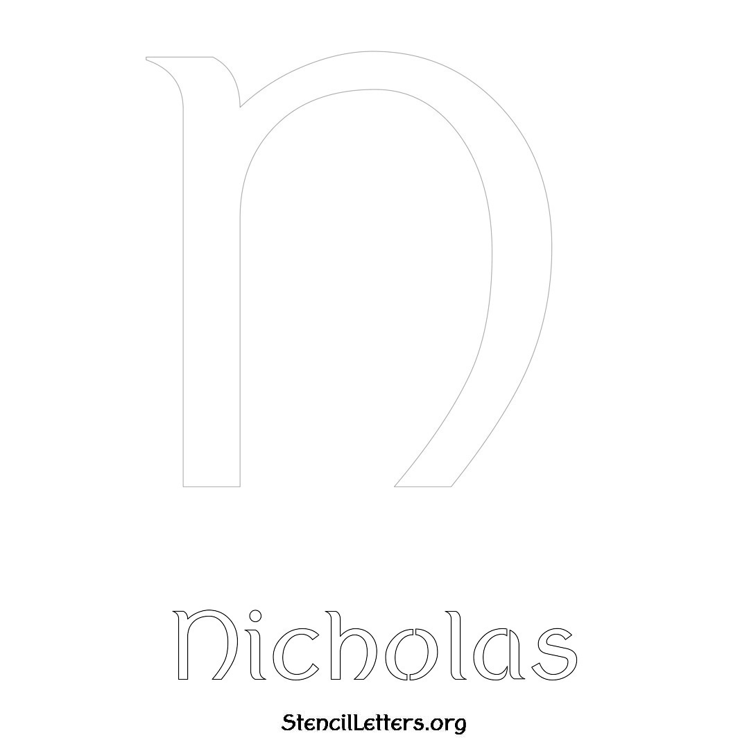 Nicholas printable name initial stencil in Ancient Lettering