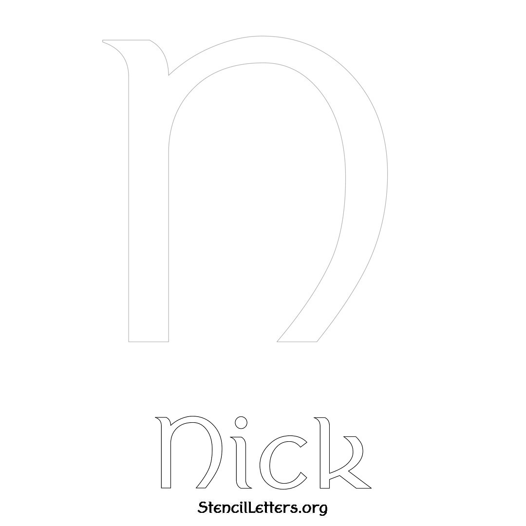 Nick printable name initial stencil in Ancient Lettering