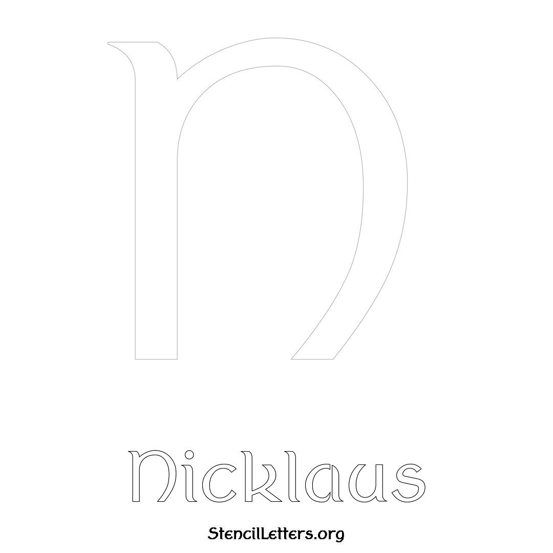 Nicklaus printable name initial stencil in Ancient Lettering