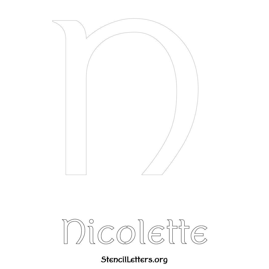 Nicolette printable name initial stencil in Ancient Lettering