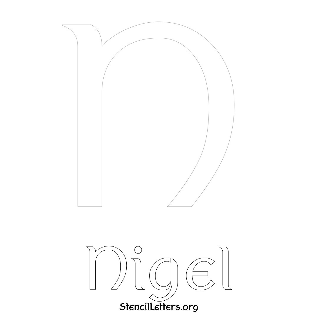 Nigel printable name initial stencil in Ancient Lettering
