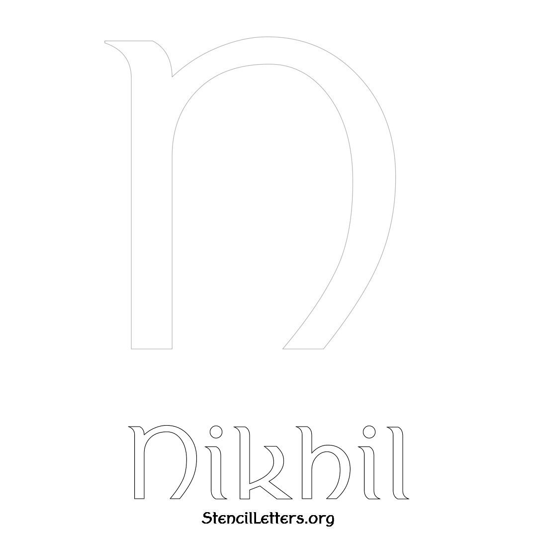 Nikhil printable name initial stencil in Ancient Lettering