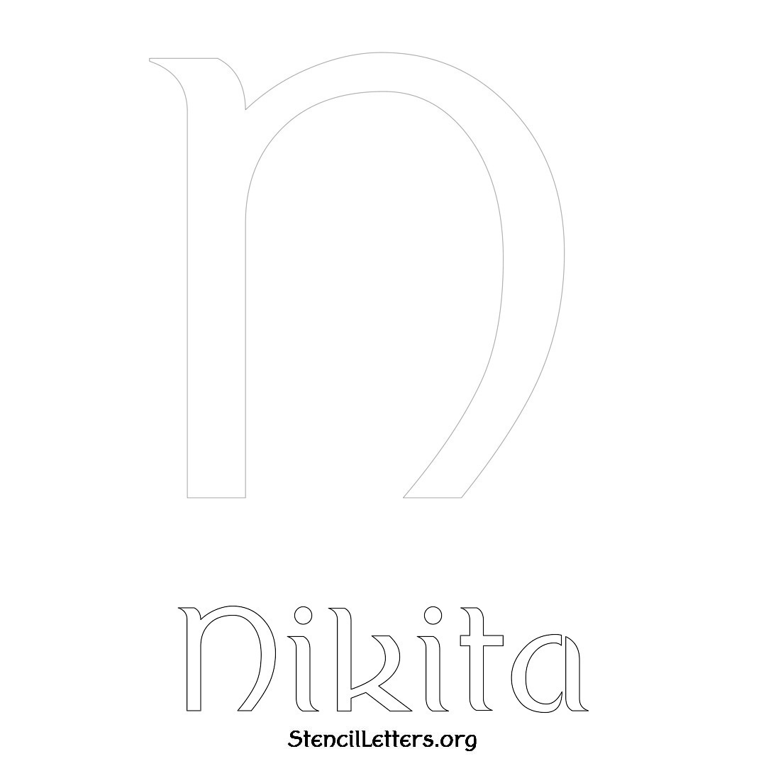 Nikita printable name initial stencil in Ancient Lettering