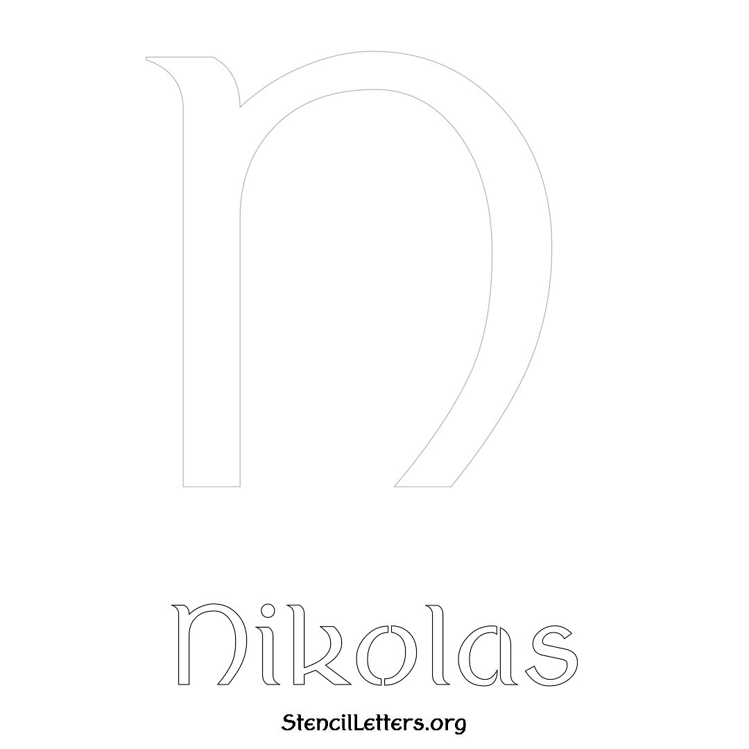 Nikolas printable name initial stencil in Ancient Lettering