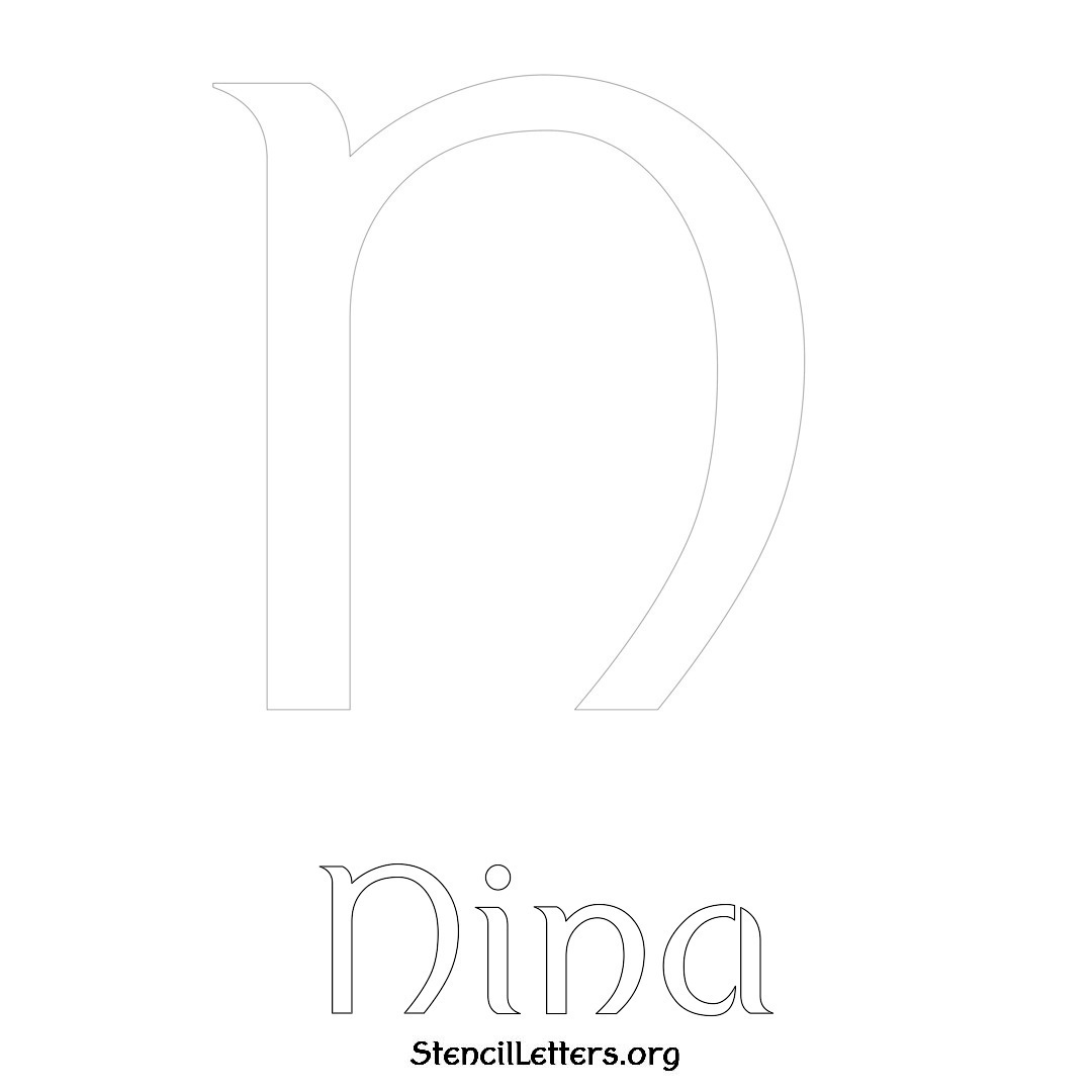 Nina printable name initial stencil in Ancient Lettering