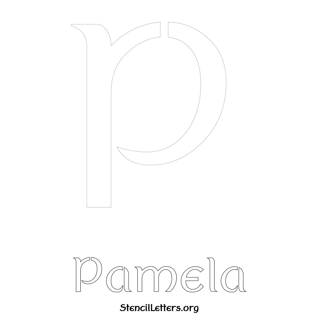 Pamela printable name initial stencil in Ancient Lettering