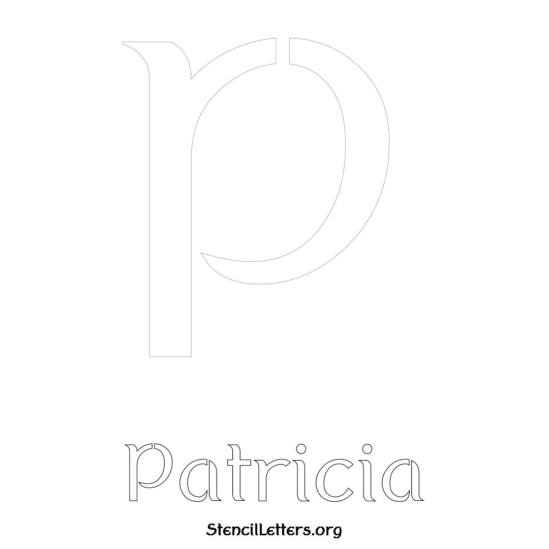 Patricia printable name initial stencil in Ancient Lettering