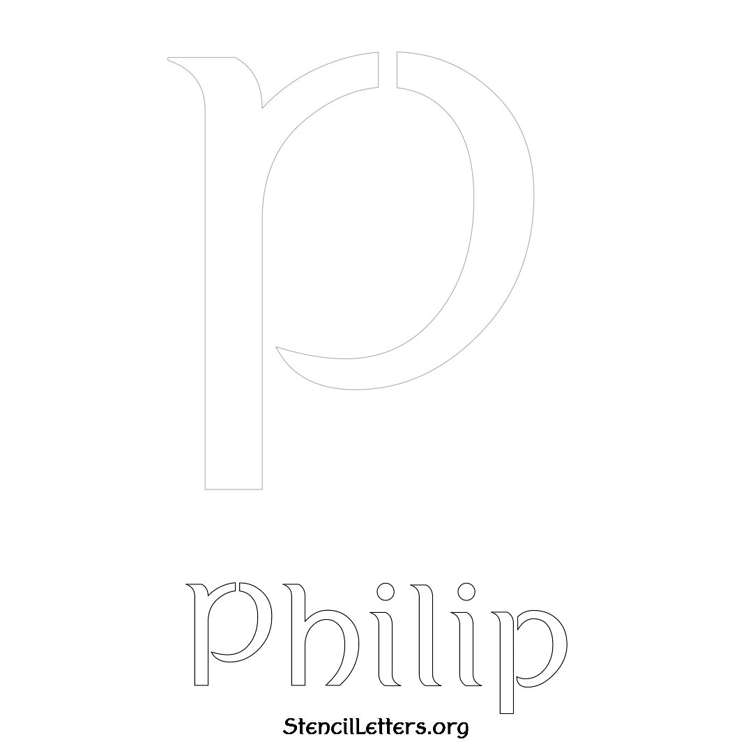 Philip printable name initial stencil in Ancient Lettering