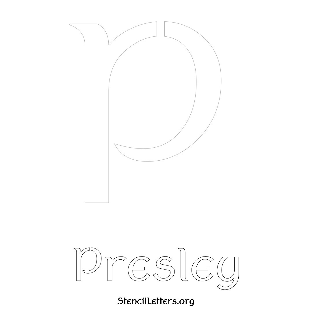 Presley printable name initial stencil in Ancient Lettering