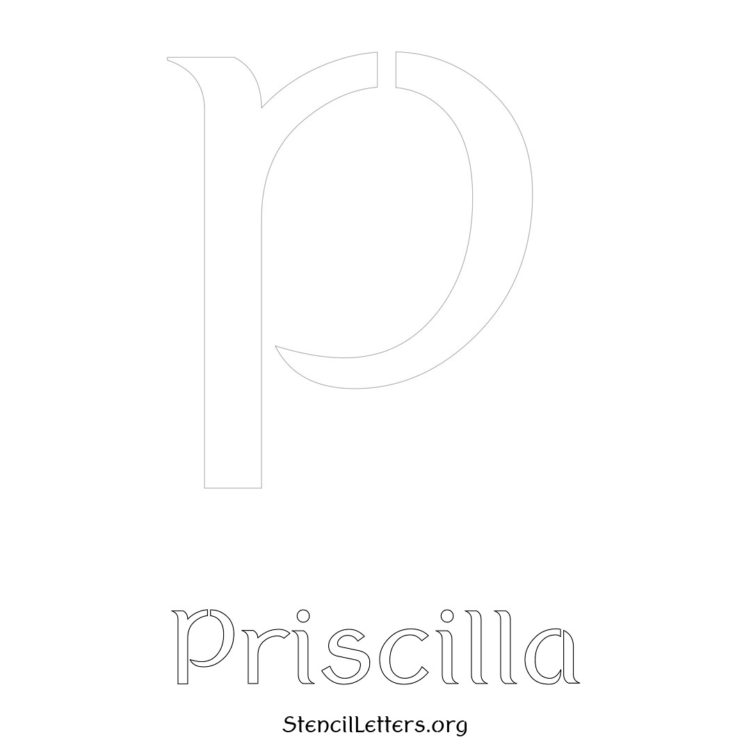 Priscilla printable name initial stencil in Ancient Lettering