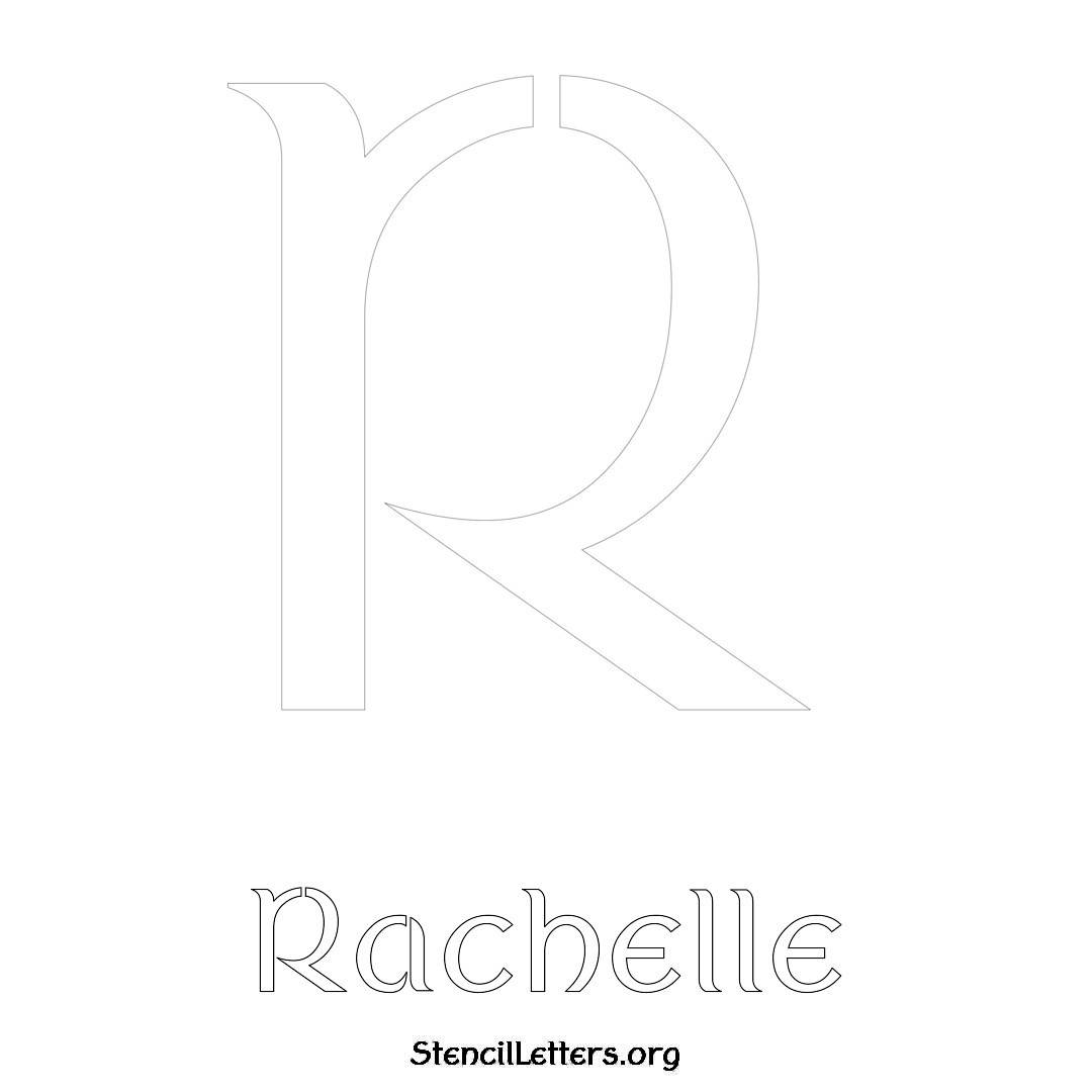 Rachelle printable name initial stencil in Ancient Lettering