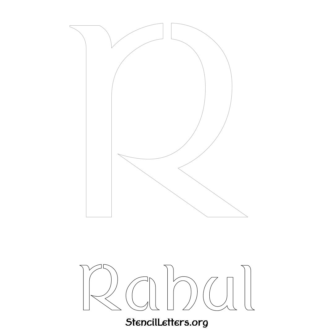 Rahul printable name initial stencil in Ancient Lettering