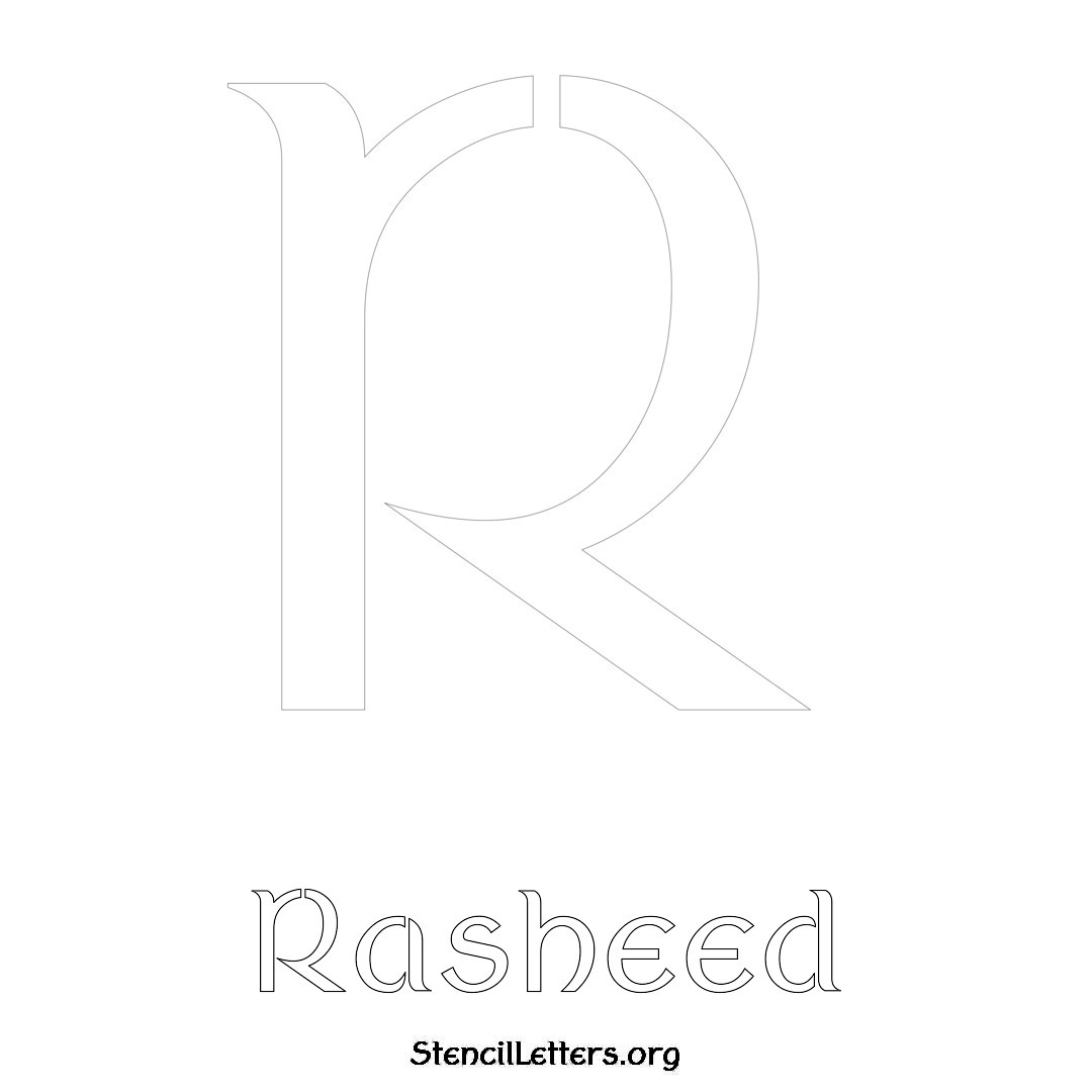 Rasheed printable name initial stencil in Ancient Lettering