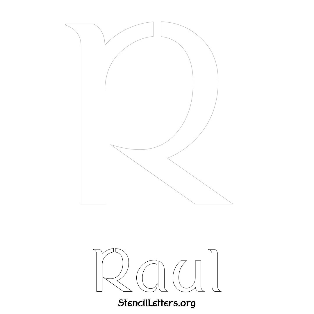 Raul printable name initial stencil in Ancient Lettering