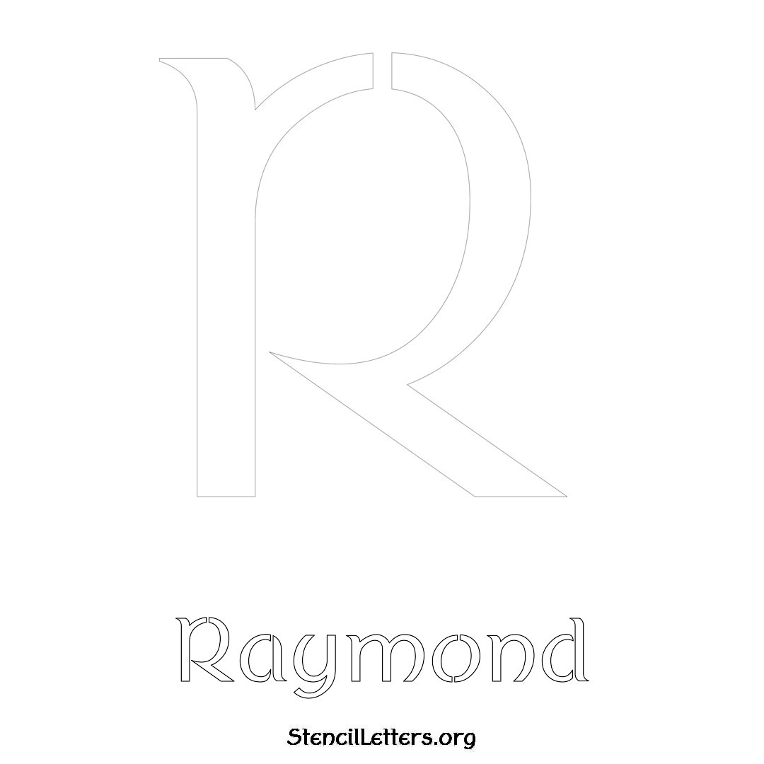 Raymond printable name initial stencil in Ancient Lettering