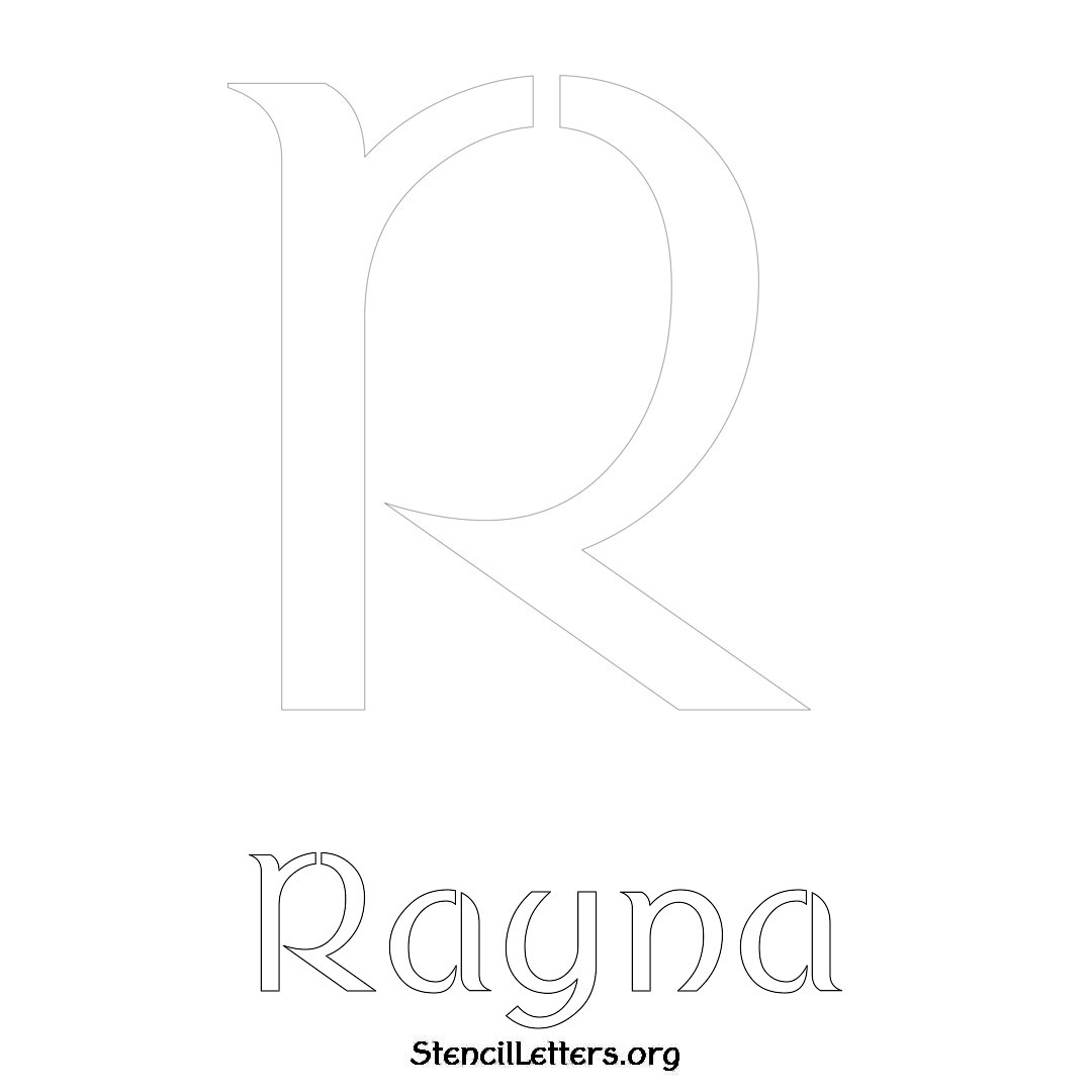 Rayna printable name initial stencil in Ancient Lettering