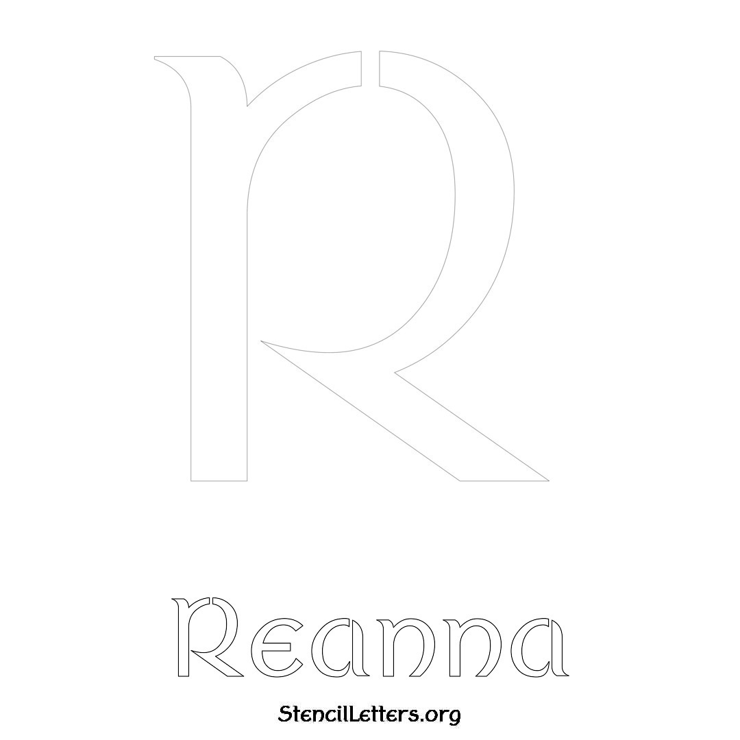 Reanna printable name initial stencil in Ancient Lettering
