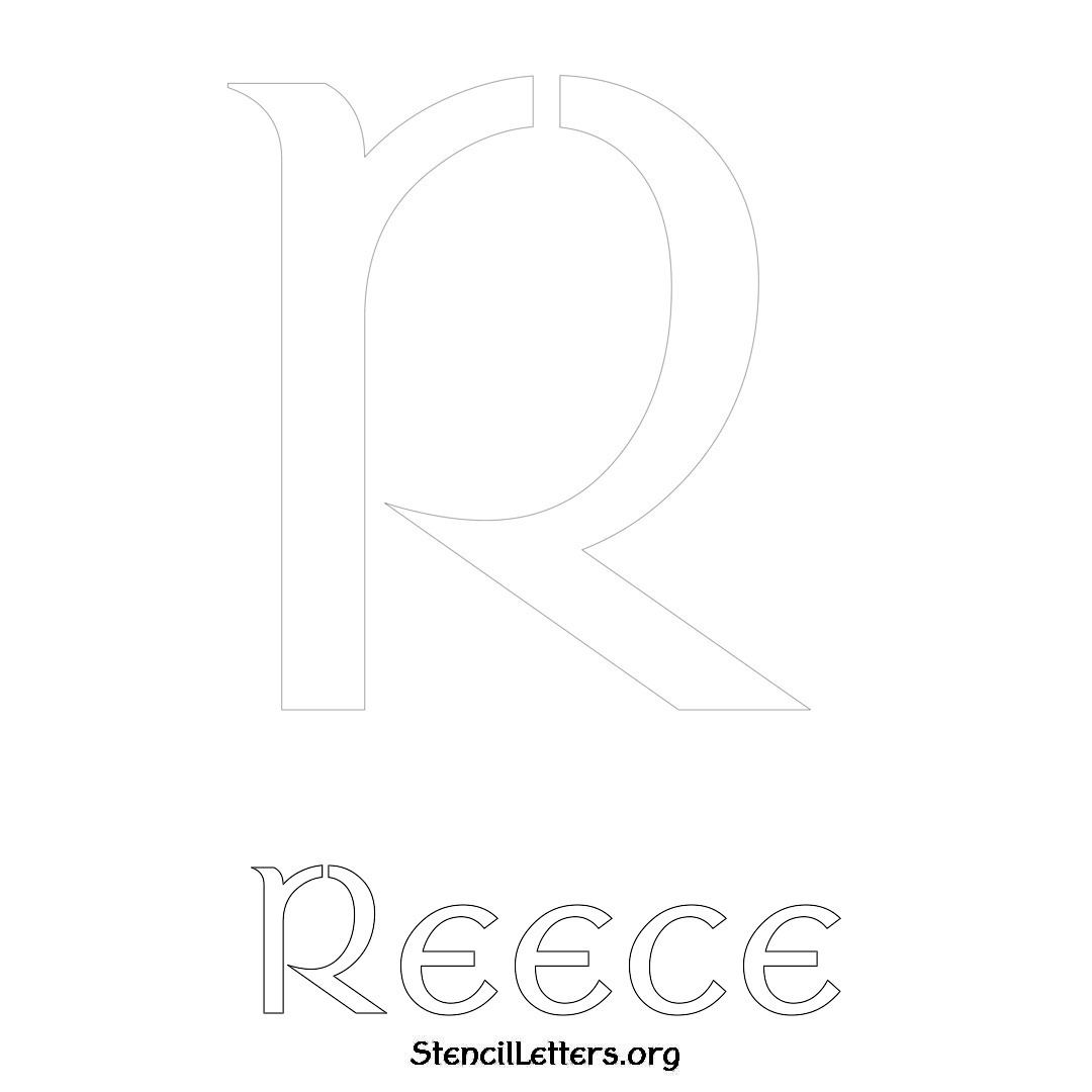 Reece printable name initial stencil in Ancient Lettering