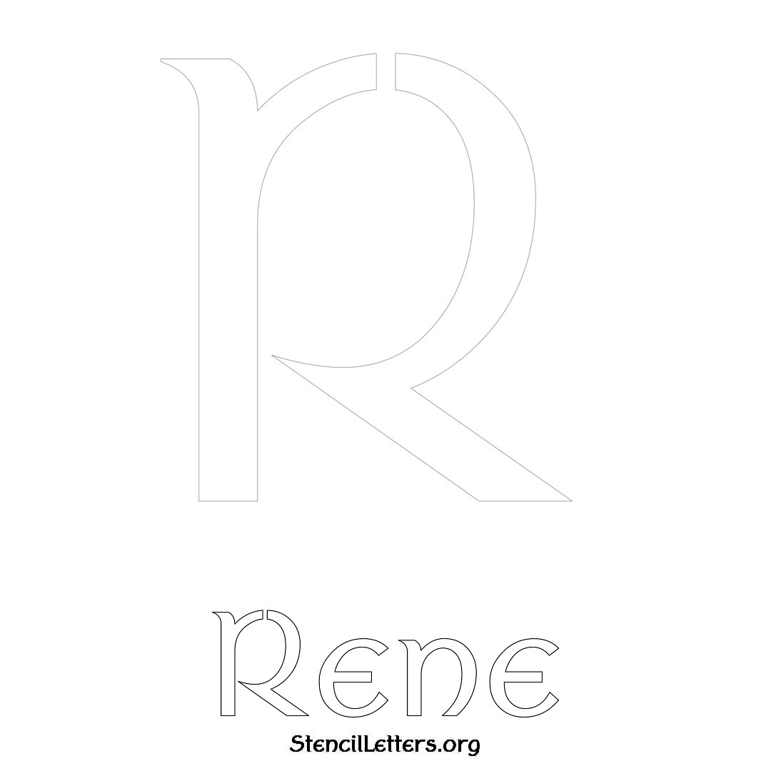 Rene printable name initial stencil in Ancient Lettering