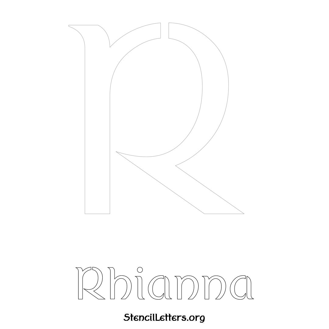 Rhianna printable name initial stencil in Ancient Lettering