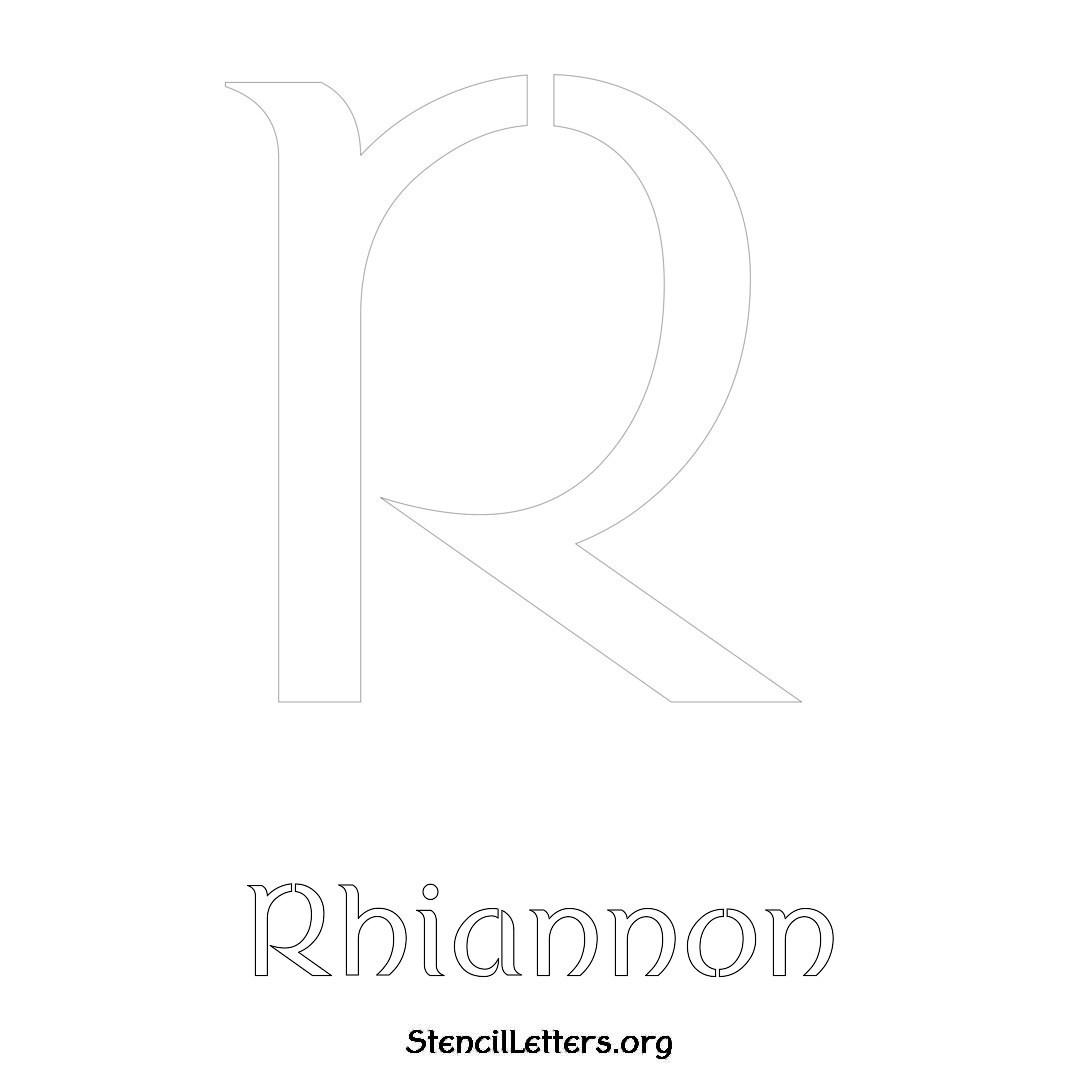 Rhiannon printable name initial stencil in Ancient Lettering