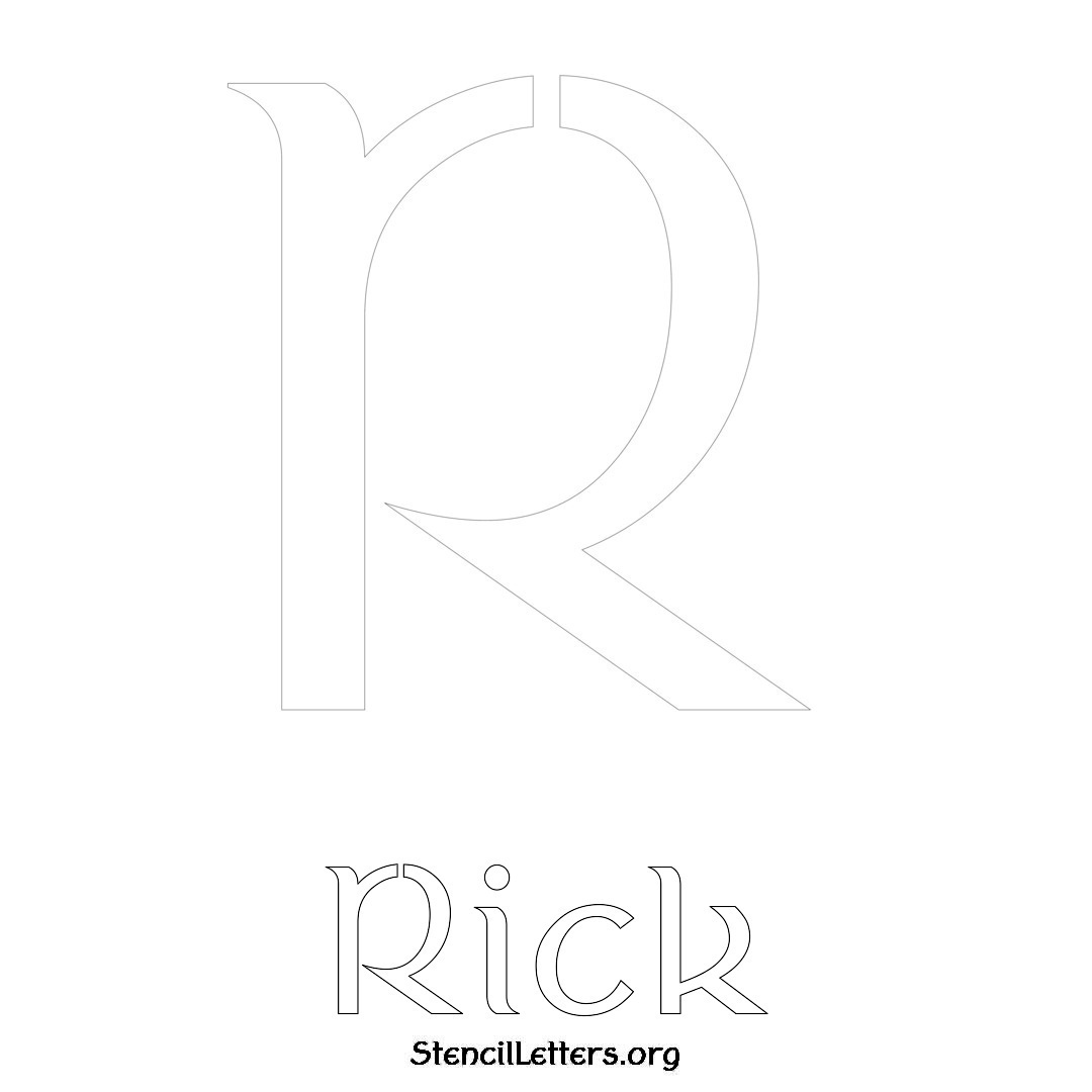 Rick printable name initial stencil in Ancient Lettering