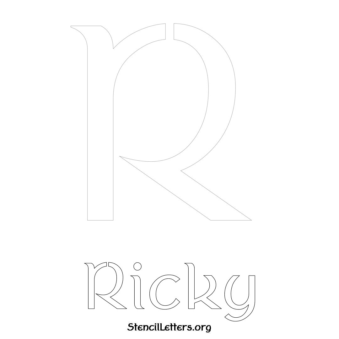 Ricky printable name initial stencil in Ancient Lettering